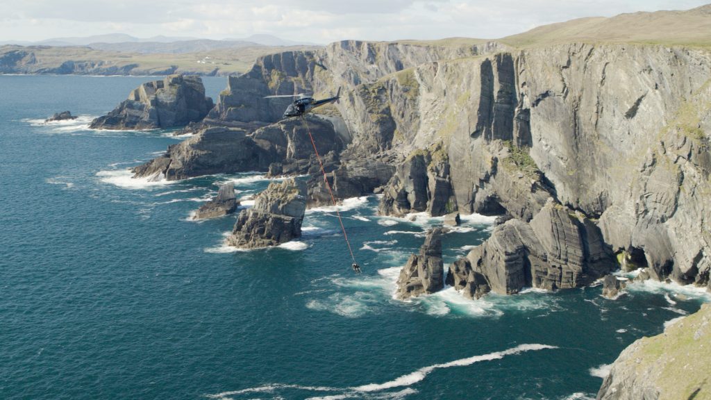 Still image of helicopter long line aerial stunt for Ultimate Hell Week. 